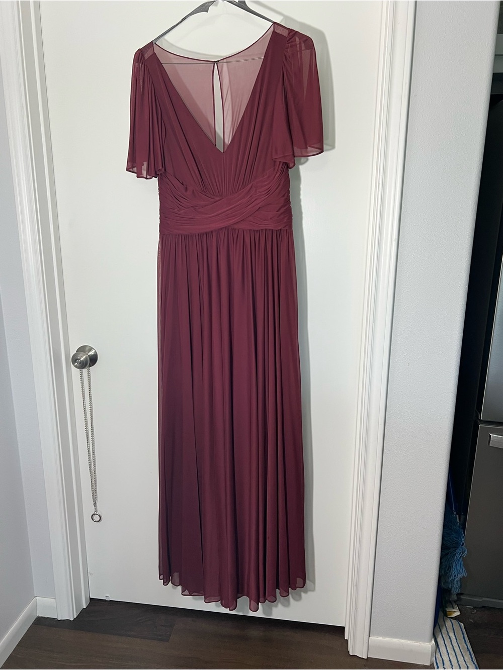 Elegant Wine Chiffon V-Neck Maxi Dress
